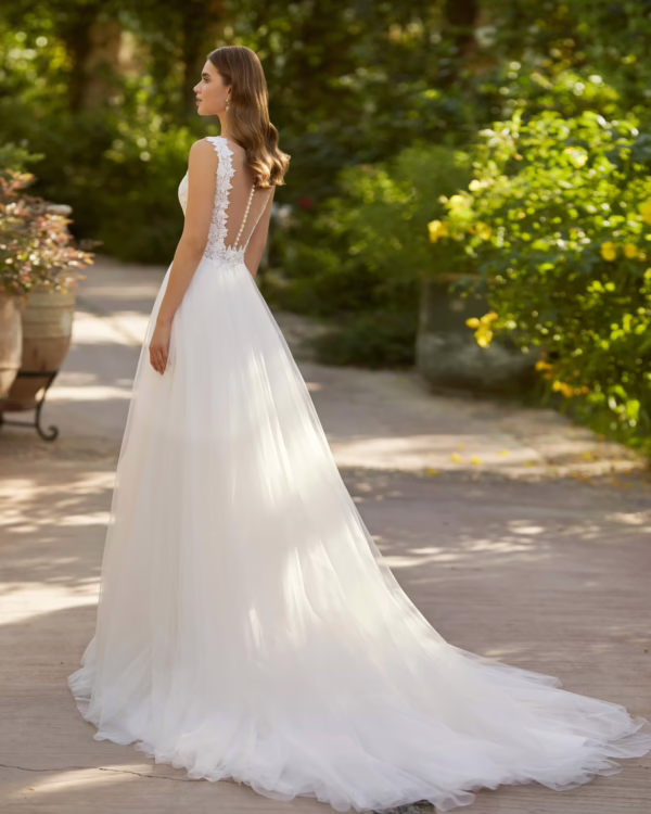 Vestido de novia de corte A y estilo Boho chic